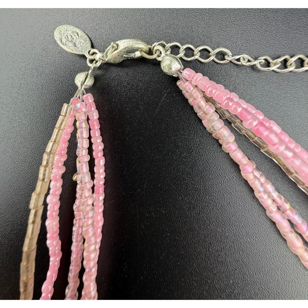 Premier Design Necklace Pink Multi Strand Beaded Silver Tone Cats Eye‎ Moonstone